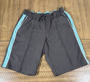 Women’s Athletic Shorts M Gray Teal Stripe Workout Running